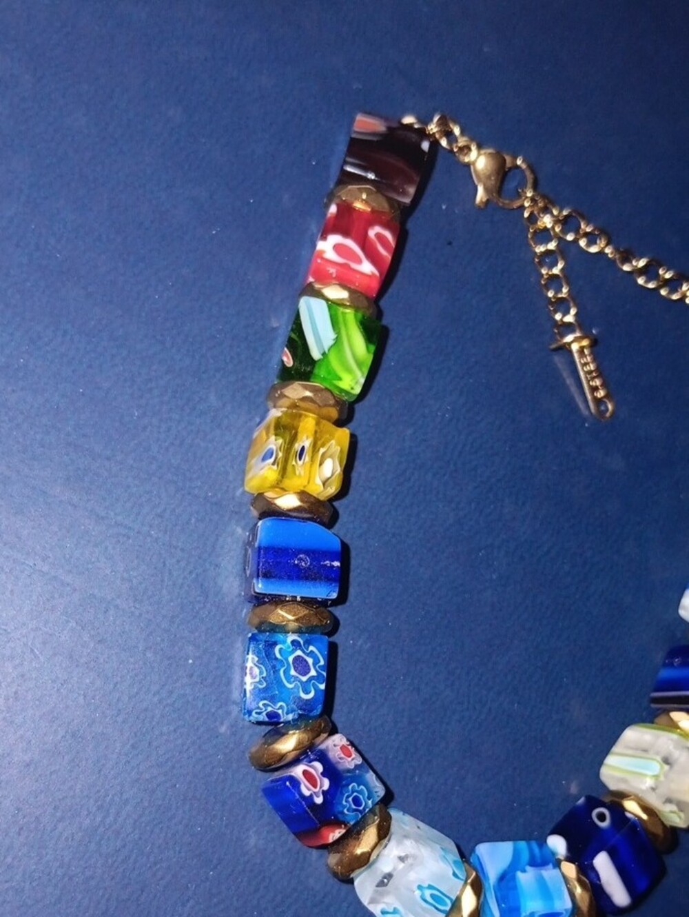 Multicolor Glass Cube Bead Bracelet Gold Accents New! - Picture 5 of 8